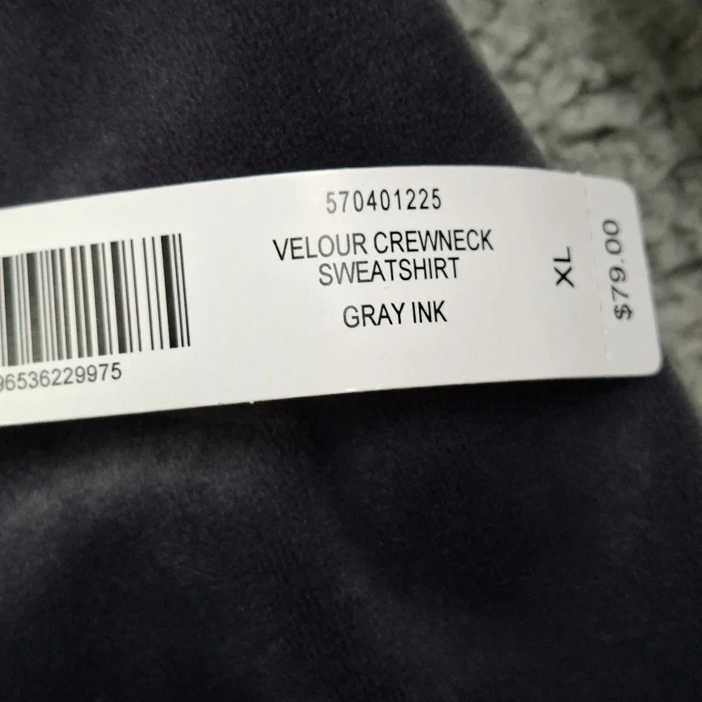 24/7 By Soma Velour Sweatshirt XL Gray Ink Women Velvet Cozy Soft Crewneck Boxy